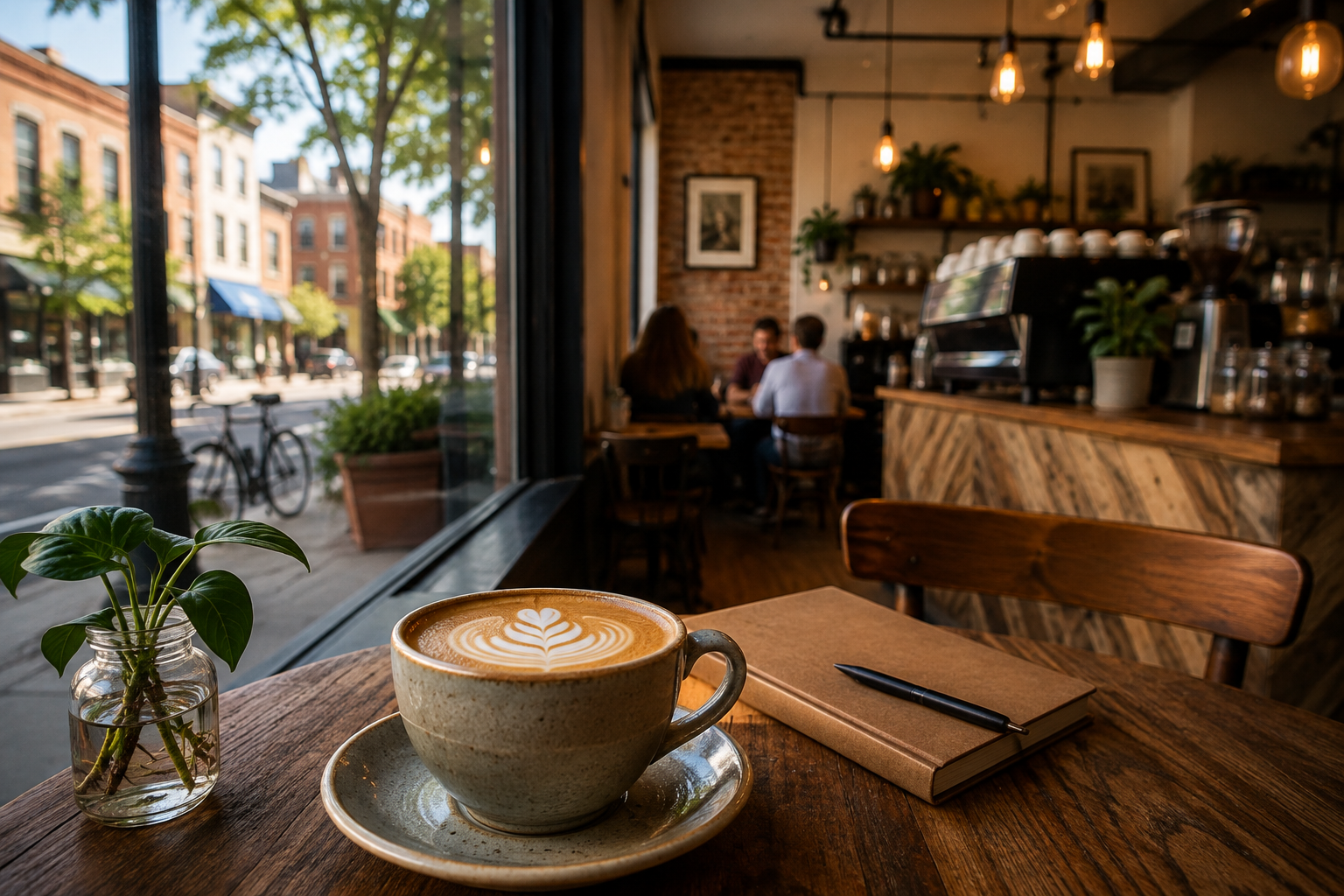 Latte inside an independent Chicago neighborhood coffee shop